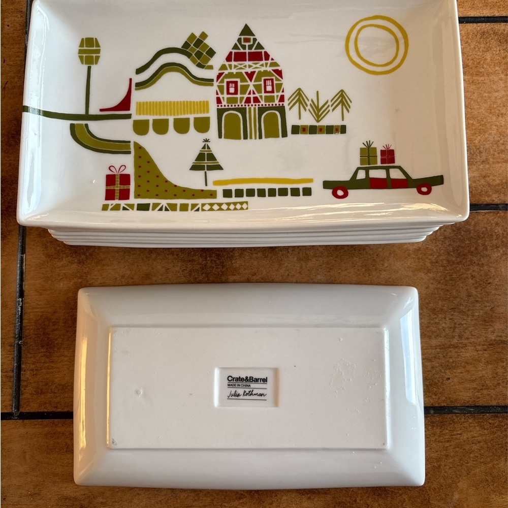 Crate & Barrel Yule Town 10" Christmas Platter Dish Tray Decor Julia Rothman - Picture 3 of 5